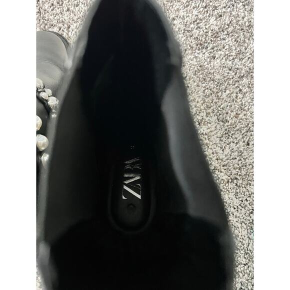Zara Pearl strap leather heeled ankle boot women's size 37/6 - Picture 7 of 7
